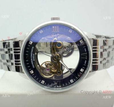 Imitation Vacheron Constantin Geneve Stainless Steel Hollow Dial Watch 42mm